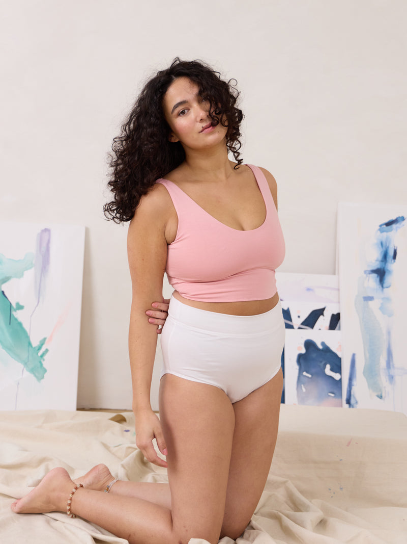 Canadian made high rise bamboo underwear, white Kealy undie by Free Label