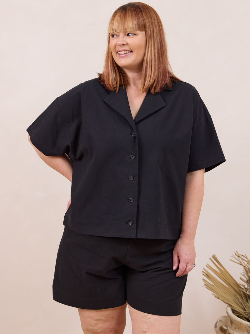 slow fashion canadian oversized short sleeve button up