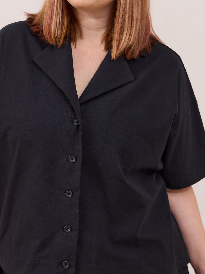 slow fashion canadian oversized short sleeve button up
