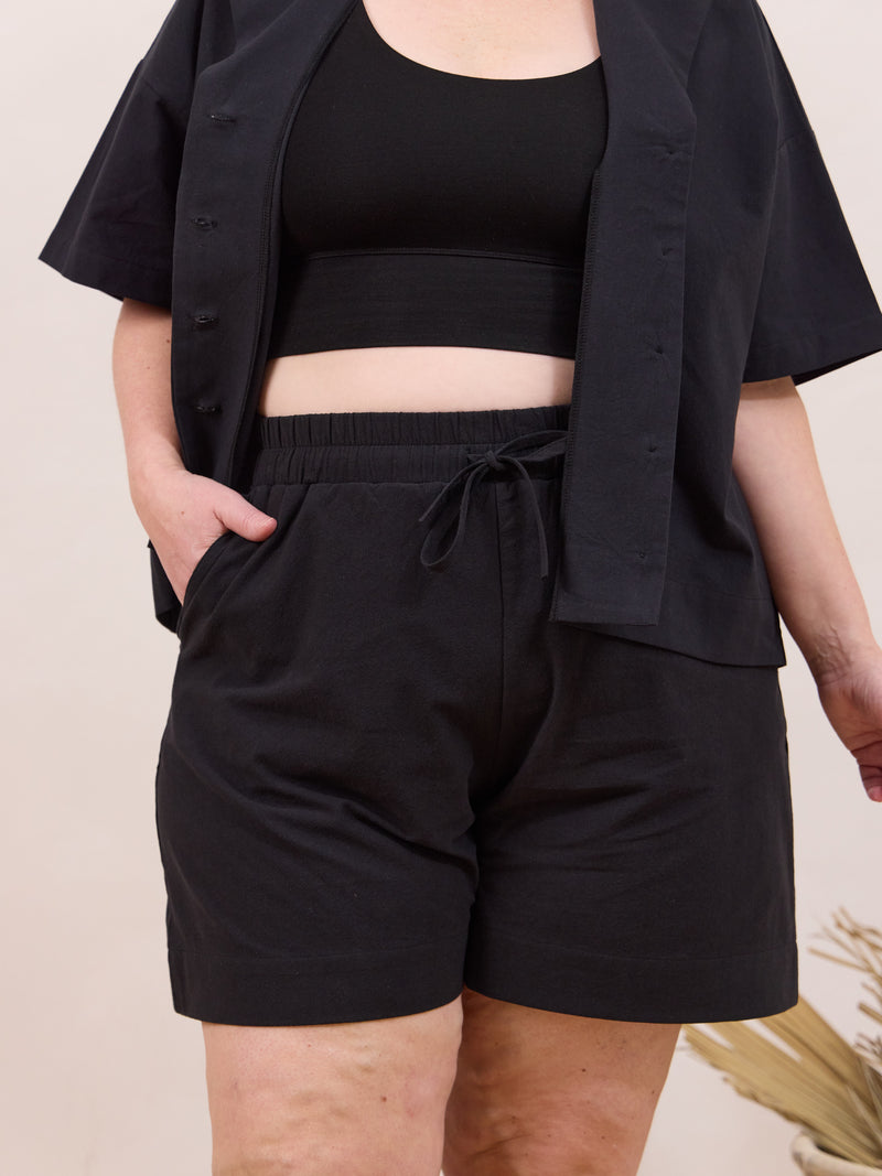 canadian made cotton draw string shorts with an elastic waist free label lynn short
