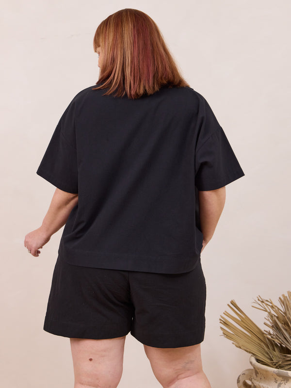 slow fashion canadian oversized short sleeve button up