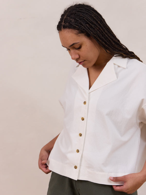 cream button down cotton crepe canadian made free label lynn shirt