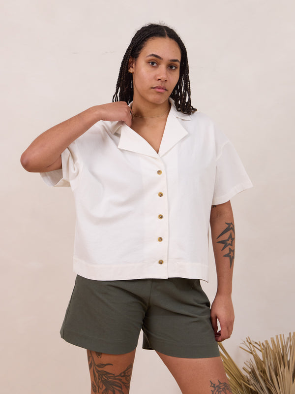 cream button down cotton crepe canadian made free label lynn shirt