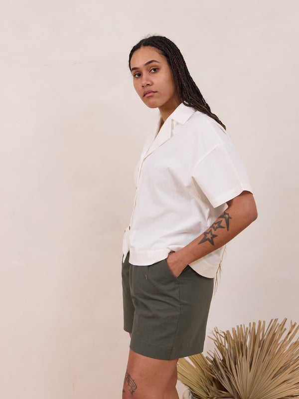 cream button down cotton crepe canadian made free label lynn shirt