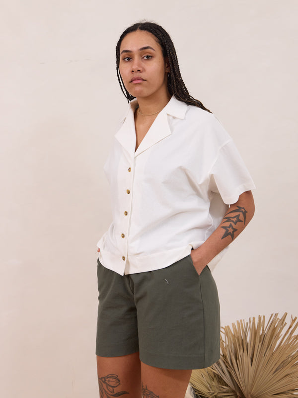 cream button down cotton crepe canadian made free label lynn shirt