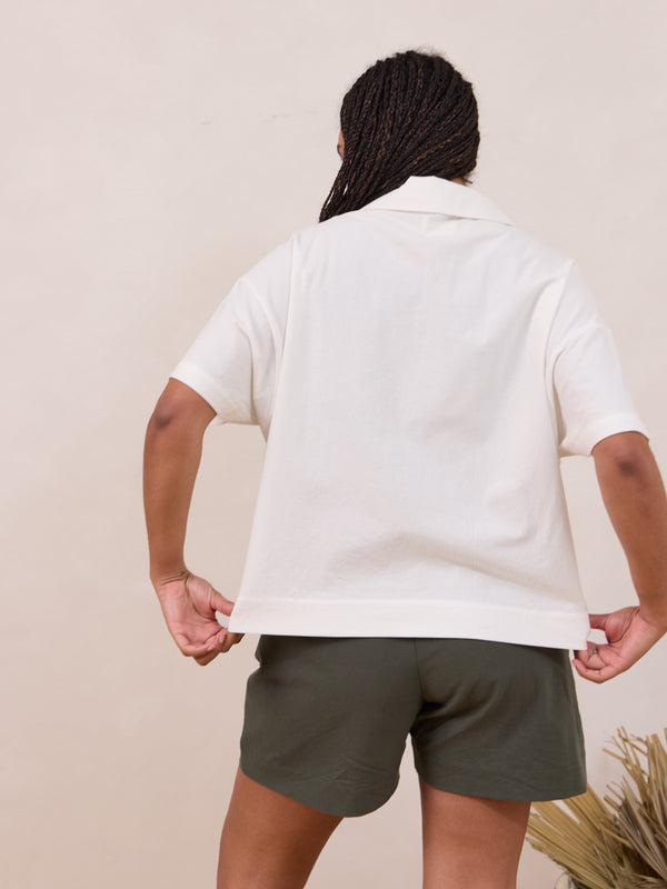 cream button down cotton crepe canadian made free label lynn shirt