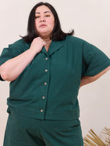 Free Label cotton crepe plus size short sleeve button up in green