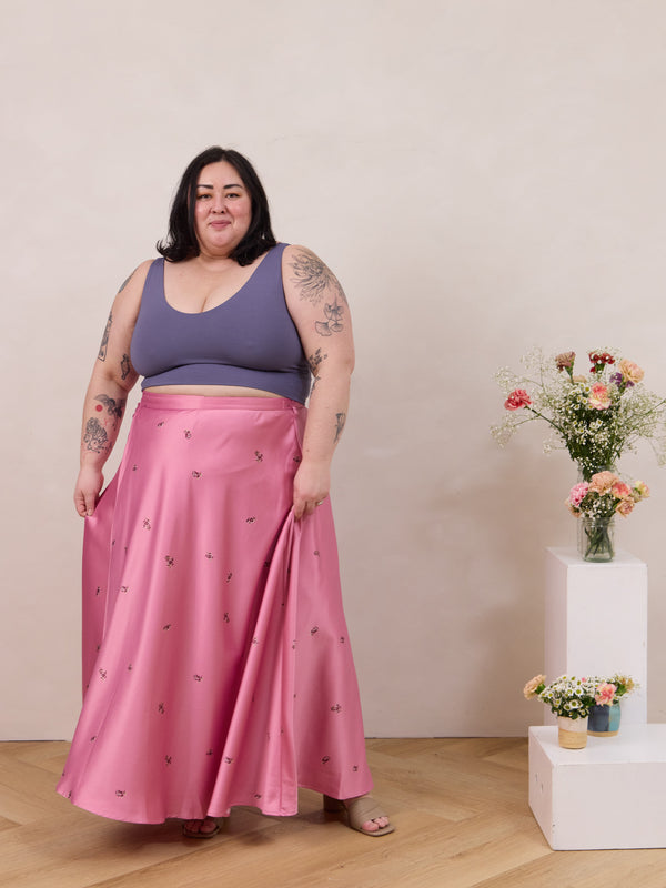 Canadian made maxi wrap skirt, size inclusive wedding guest outfit