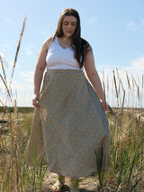 Canadian made maxi wrap skirt, wedding guest outfit