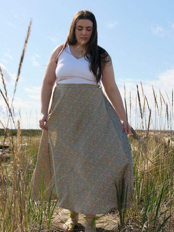 Canadian made maxi wrap skirt, wedding guest outfit