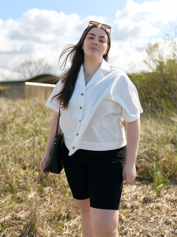cotton crepe button up short sleeve shirt canadian made