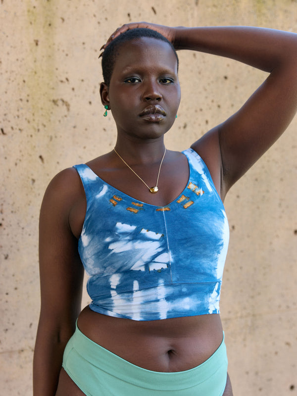 Natural Indigo Dye Bralette, one of a kind wearable art, made in canada