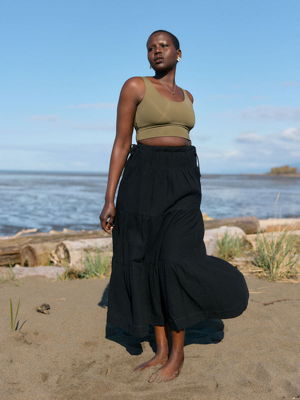 tiered maxi skirt made in canada organic cotton