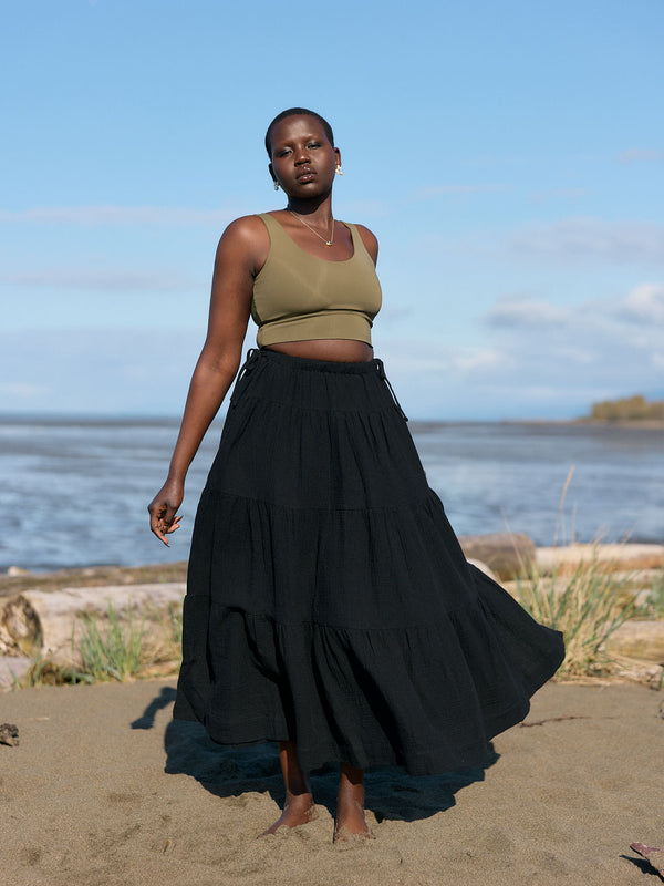 tiered maxi skirt made in canada organic cotton