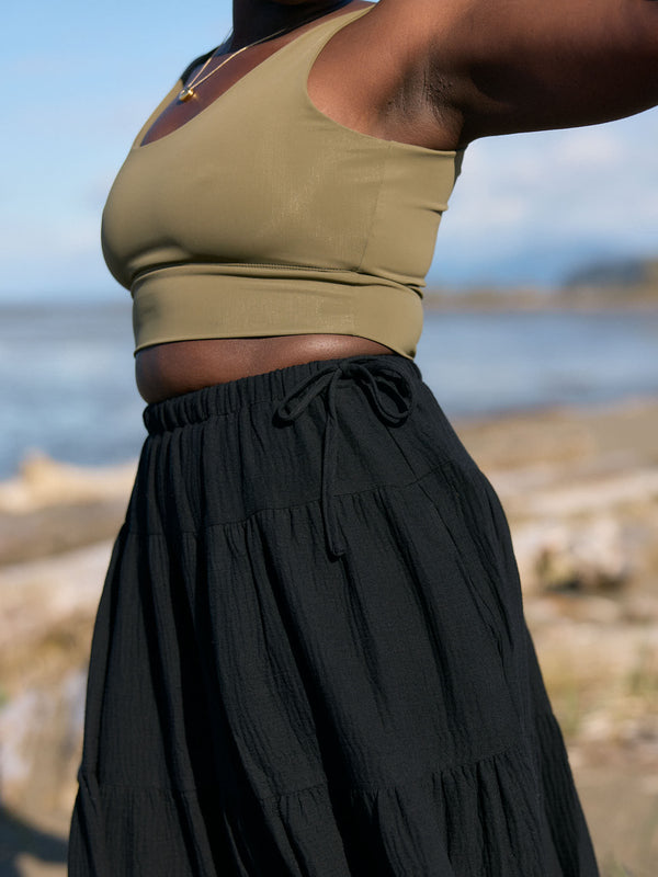 tiered maxi skirt made in canada organic cotton