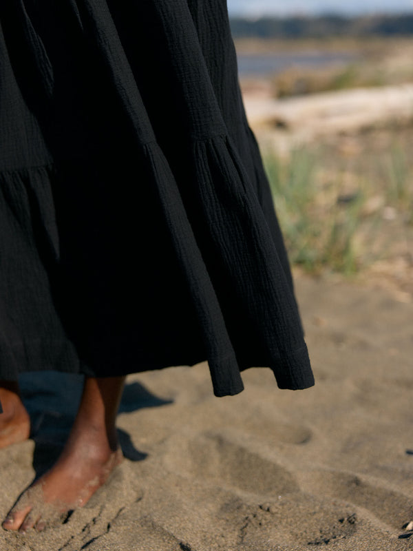 tiered maxi skirt made in canada organic cotton