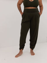 Free Label dark green sunday pant, canadian made loungewear 