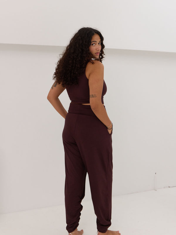 Free Label cherry cola sunday pant, bamboo harem pant made in canada 