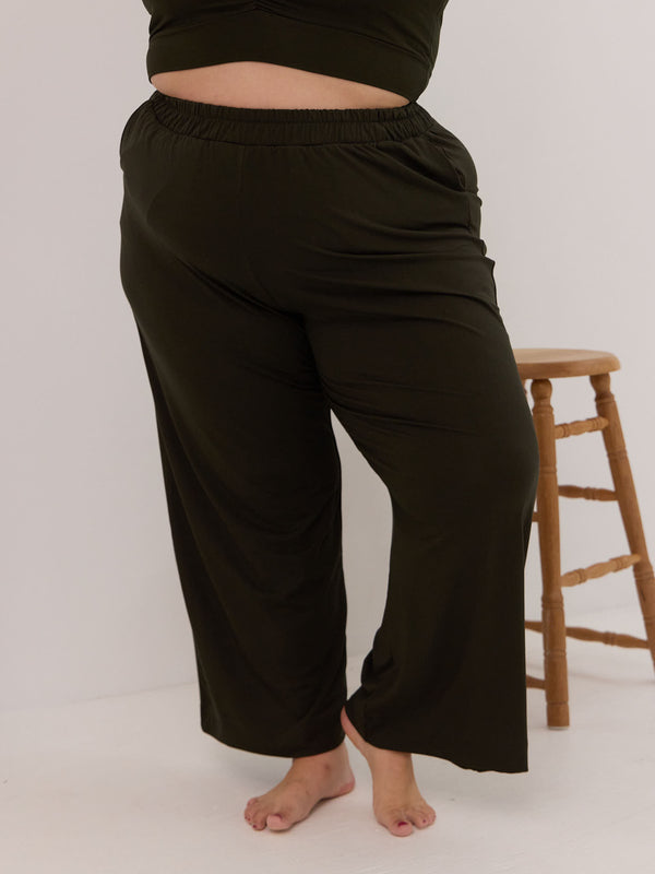 Canadian made dark green wide leg bamboo pants
