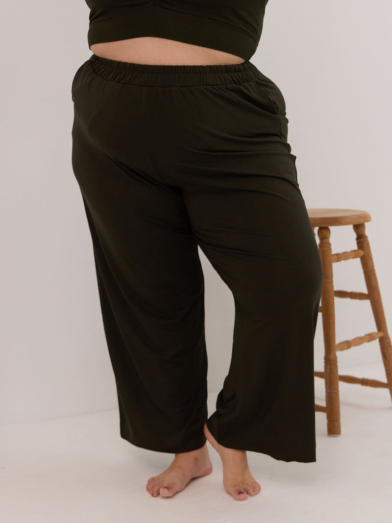 Canadian made dark green wide leg bamboo pants