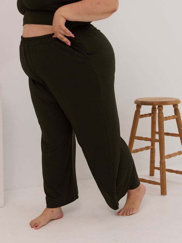 Canadian made dark green wide leg bamboo pants