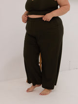 Canadian made dark green wide leg bamboo pants