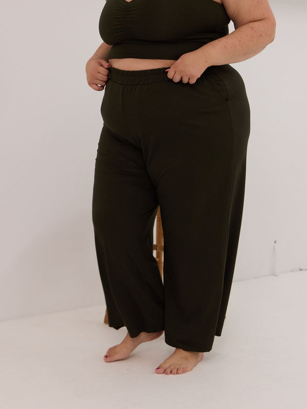 Canadian made dark green wide leg bamboo pants