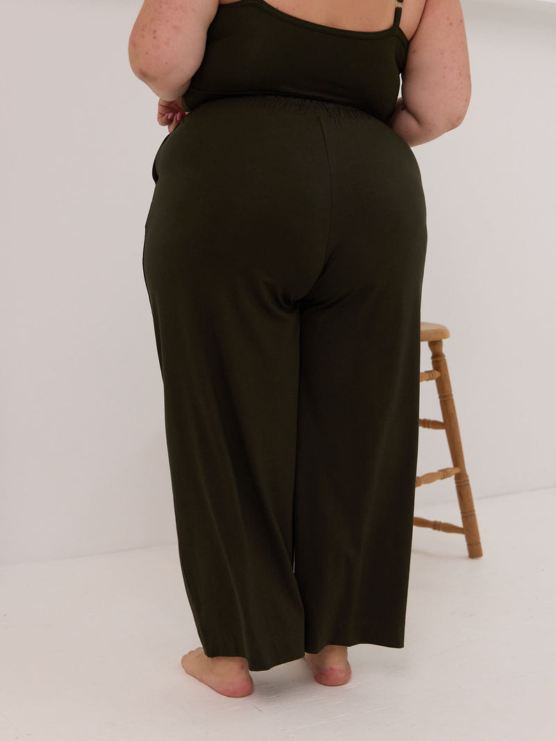 Canadian made dark green wide leg bamboo pants