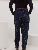 Celestial print utility pants for curvy bodies. Made in canada organic cotton twill pants. moon and star print pants.