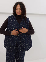 reversible organic cotton twill and organic fleece utility vest