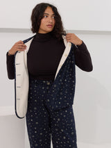 reversible organic cotton twill and organic fleece utility vest