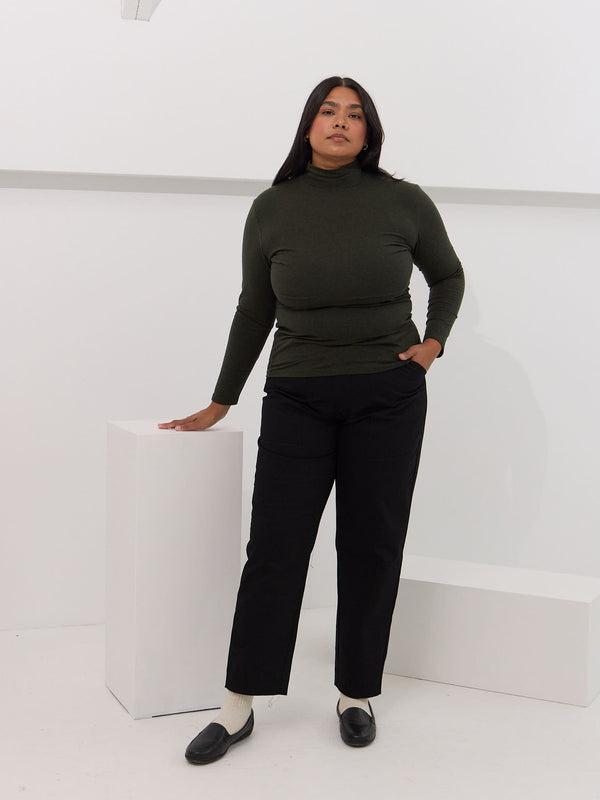 canadian made mock neck long sleeve dark green 