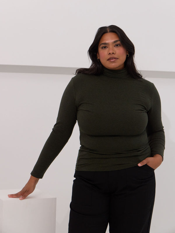 canadian made mock neck long sleeve dark green 