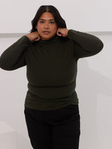 canadian made mock neck long sleeve dark green 