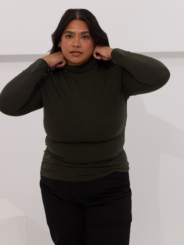 canadian made mock neck long sleeve dark green 