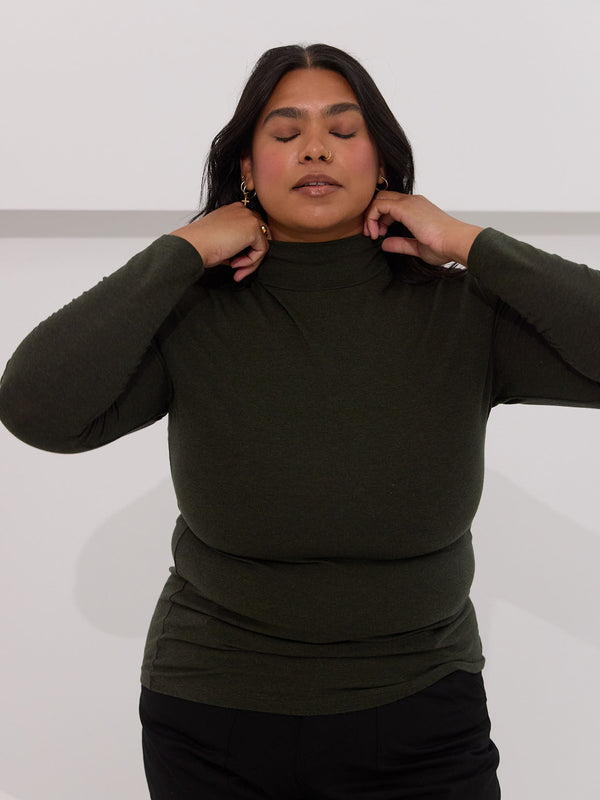canadian made mock neck long sleeve dark green 