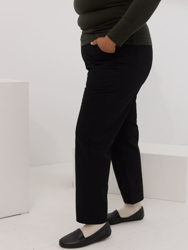 curve friendly utility pant. Non stretch straight leg pants made in canada. size inclusive