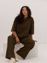 Perfect oversized tee cotton microrib olive colour