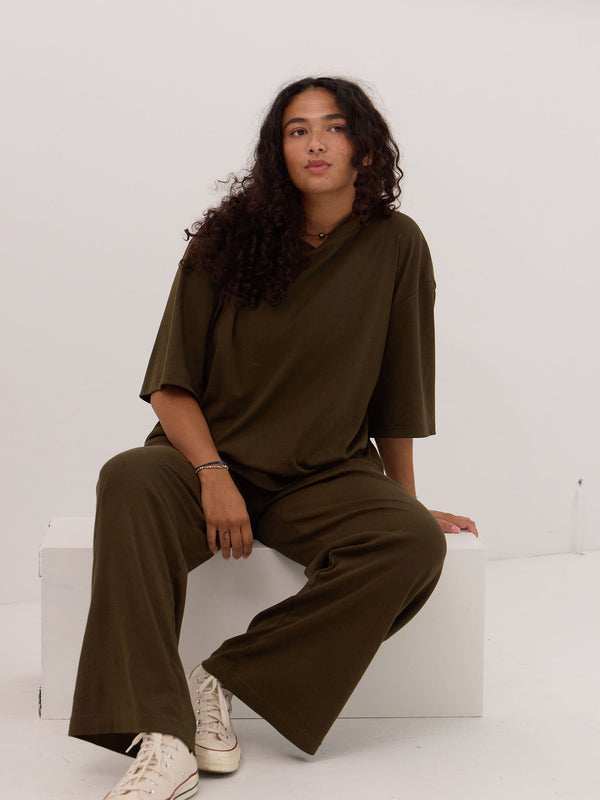 Perfect oversized tee cotton microrib olive colour