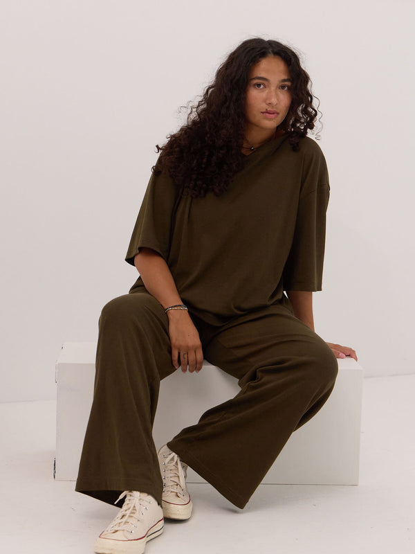 Perfect oversized tee cotton microrib olive colour