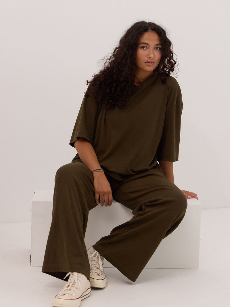 Perfect oversized tee cotton microrib olive colour
