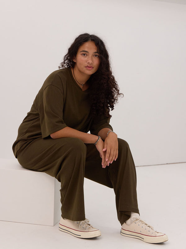Perfect oversized tee cotton microrib olive colour