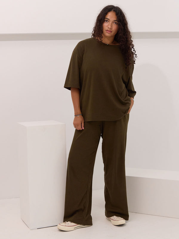 Perfect oversized tee cotton microrib olive colour