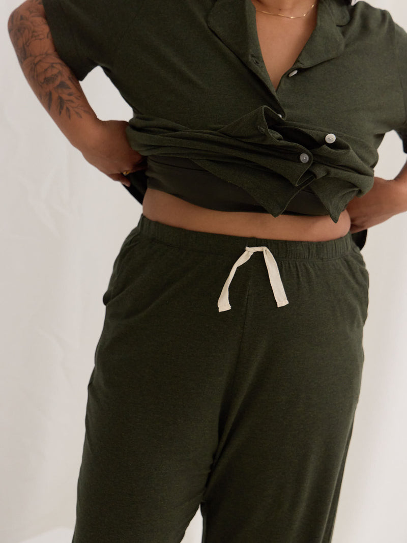 sustainable canadian made lyocell pajama pants, matching green pjs