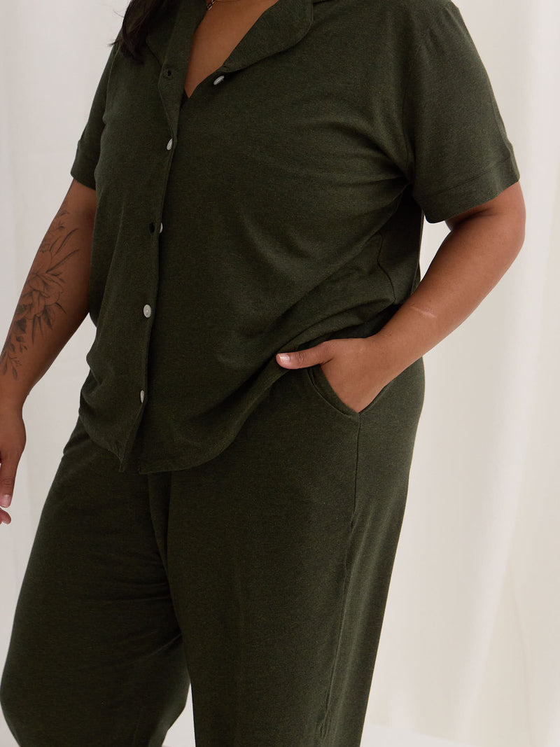 sustainable canadian made lyocell pajama pants, matching green pjs