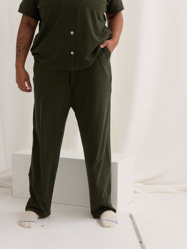 sustainable canadian made lyocell pajama pants, matching green pjs