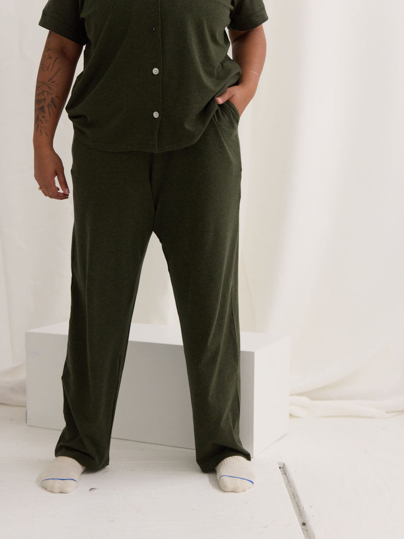 sustainable canadian made lyocell pajama pants, matching green pjs