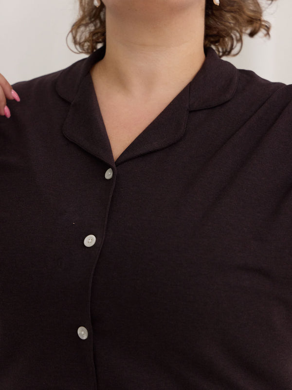 sustainable lyocell pjs, brown plus size pajamas, made in canada