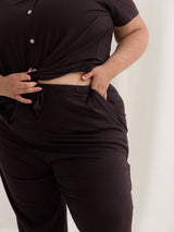 sustainable canadian made lyocell pajama pants, matching brown plus size pjs