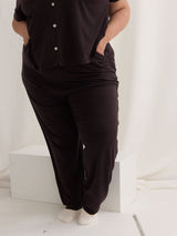 sustainable canadian made lyocell pajama pants, matching brown plus size pjs